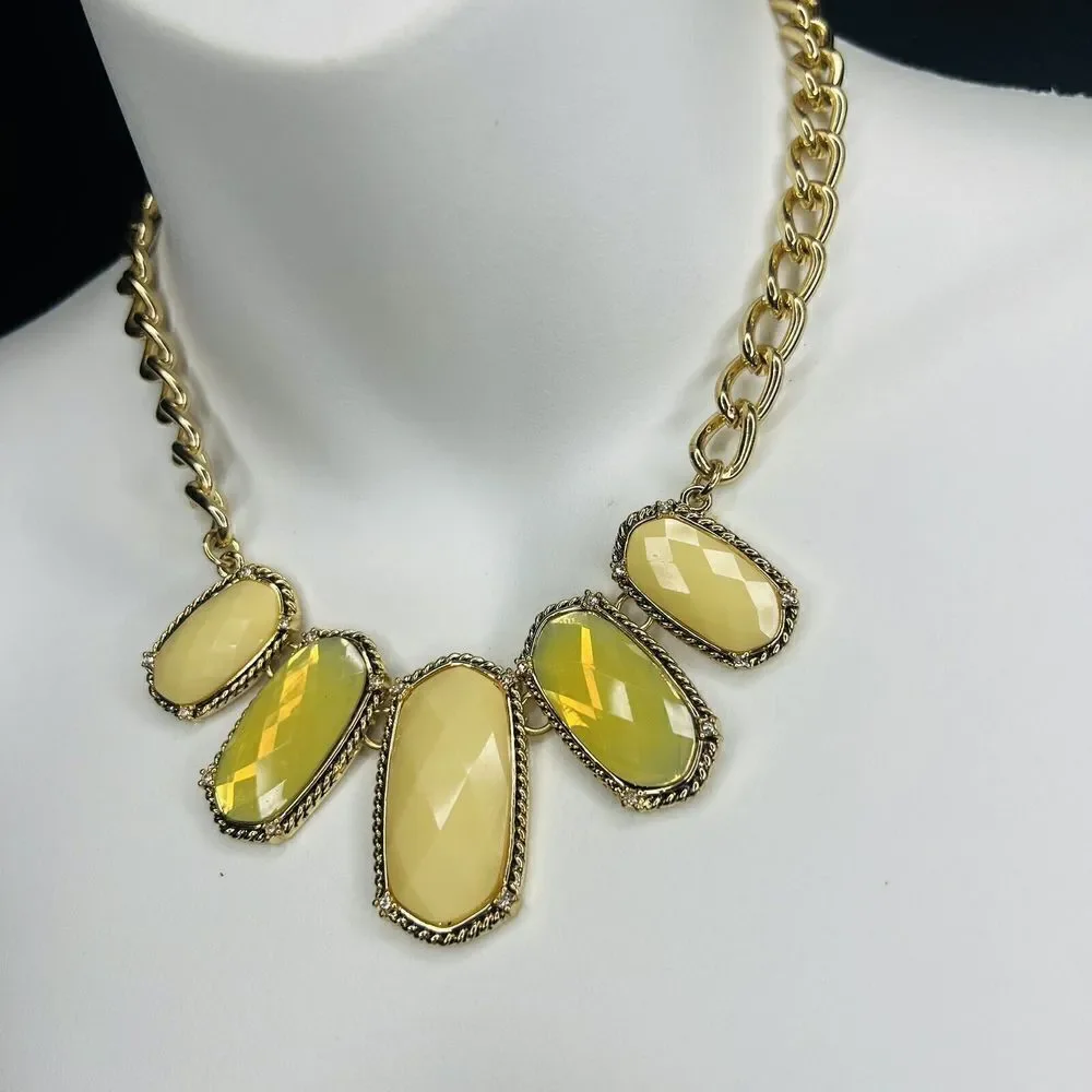 Baskin Brothers BB Mint Green￼ Yellow Tone Cabochon Necklace Bib Statement